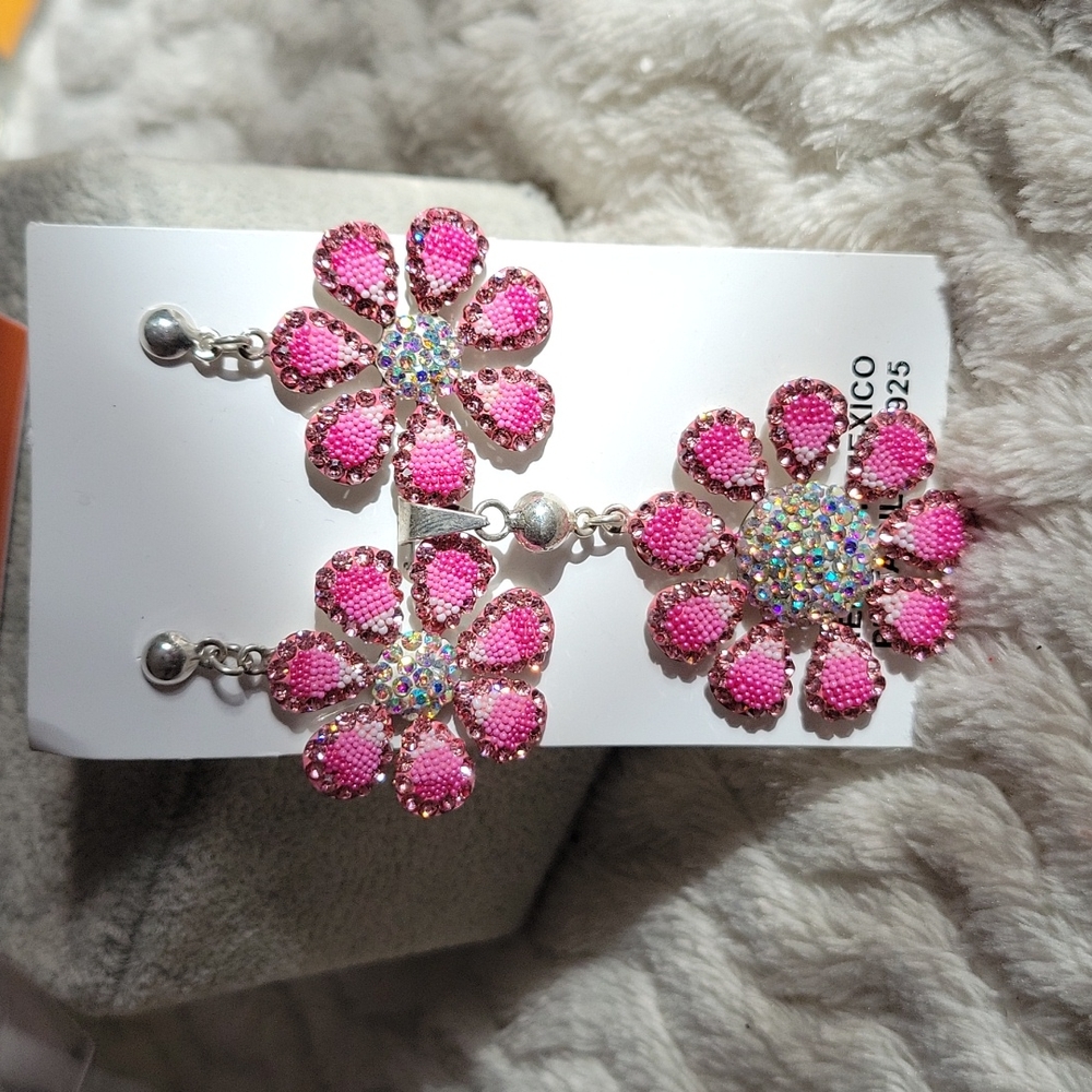 Sterling silver 925  pink flowers set